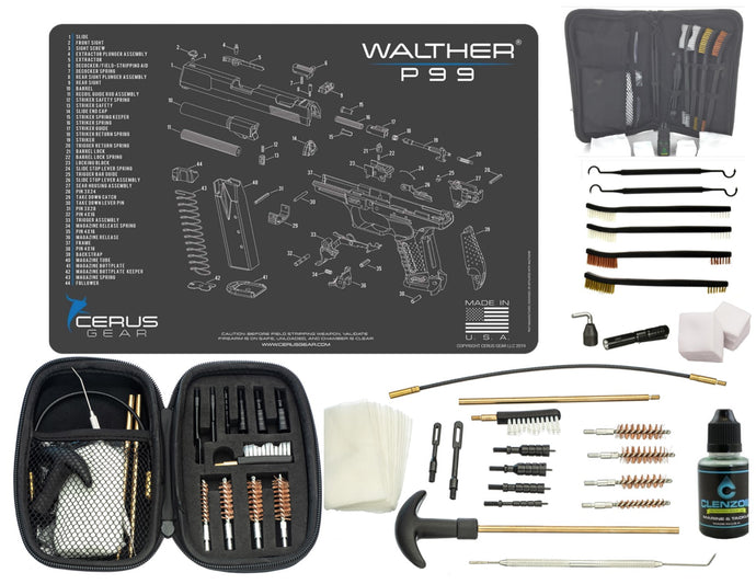 WALTHER P99 CERUS Gear Schematic (Exploded View) Pistol ProMat, Range Warrior .22 .38 .357 9MM .45-20 PC & 12 PC Tac Book Range, Field & Bench Handgun Cleaning Essentials Kit