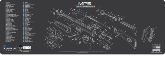 H &K MP5 Rifle Schematic (Exploded View) Heavy Duty Rifle Cleaning 12X36 Padded Gun-Work Surface Protection Mat Solvent & Oil Resistant
