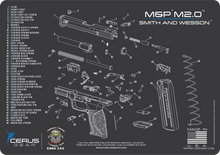 Load image into Gallery viewer, M&amp;P 2.0 Gun Cleaning Mat - Schematic (Exploded View) Diagram Compatible Withn M&amp;P 2.0 Series Pistol 3 mm Padded Pad Protect Your Firearm Magazines Bench Surfaces Gun Oil Solvent Resistant