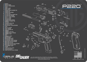 P220 Gun Cleaning Mat - Schematic (Exploded View) Diagram Compatible with P220 Series Pistol 3 mm Padded Pad Protect Your Firearm Magazines Bench Surfaces Gun Oil Solvent Resistant