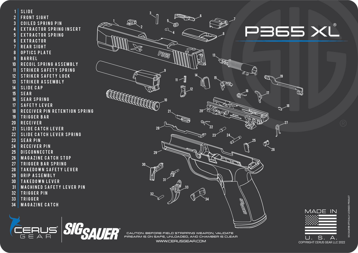P365 XL Gun Cleaning Mat - Schematic (Exploded View) Diagram