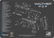 Load image into Gallery viewer, PDP Gun Cleaning Mat - Schematic (Exploded View) Diagram Compatible with Walther PDP Series Pistol 3 mm Padded Pad Protect Your Firearm Magazines Bench Surfaces Gun Oil Solvent Resistant