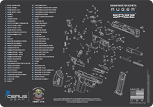 Load image into Gallery viewer, RUGER SR22 Cerus Gear Schematic (Exploded View) Heavy Duty Pistol Cleaning 12x17 Padded Gun-Work Surface Protector Mat Solvent &amp; Oil Resistant