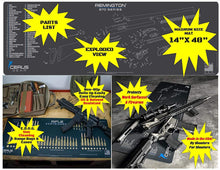 Load image into Gallery viewer, EDOG Remington 870 Shotgun 30 Pc Cleaning Essentials Kit Schematic (Exploded View) 14x48 Padded Gun Work Surface Protector Mat GunMaster 13 PC 12 GA &amp; 15 PC Tac Book w Bore Snake Swabs 3”Patches