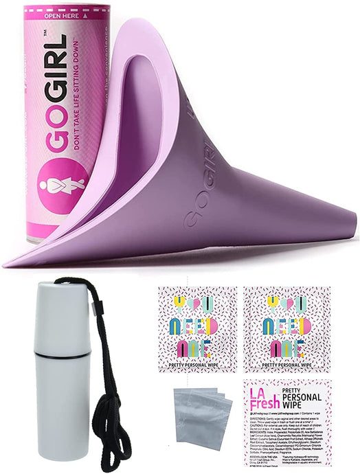 GoGirl Female Urination Device, Lavender & White Tote Holder Extra Baggies/Wipes