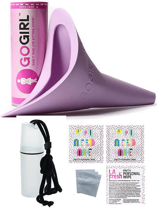 GoGirl Female Urination Device, Lavender & Clear Tote Holder Extra Baggies/Wipes
