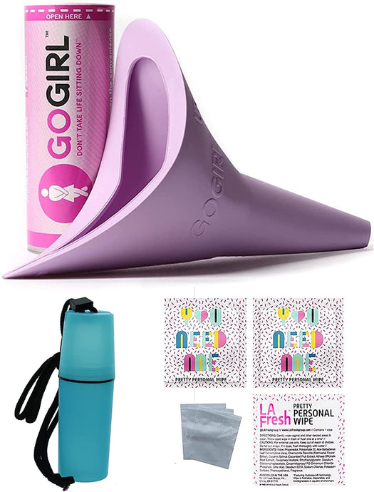 GoGirl Female Urination Device, Lavender & Blue Tote Holder Extra Baggies/Wipes