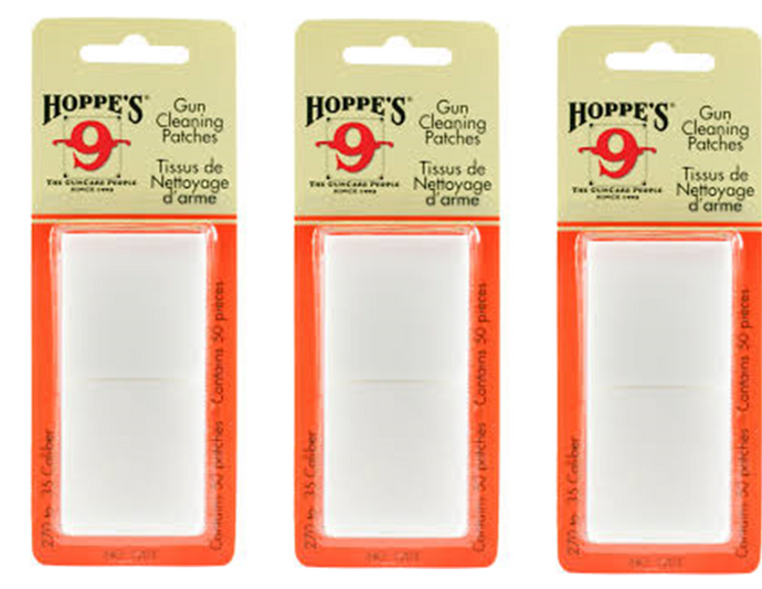 120 Hoppe's .38 / .357 / 9MM / .40 / .45 Square Gun Bore Cleaning Patches