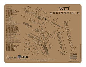 Springfield Armory XD Gun Cleaning Mat - Tan Schematic (Exploded View) Diagram Compatible with Springfield Armory XD Tan Series Pistol 3 mm Padded Pad Protect Firearm Magazines Bench Surfaces Gun Oil Resistant