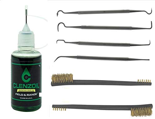 EDOG / Clenzoil 7 Pc CLP Gun Cleaning Essentials Pack | Clenzoil Precision Needle Oiler One Step Cleaner Lubricant & Protectant Lock Stock & Barrel 2 Brass Brushes & 4 Picks