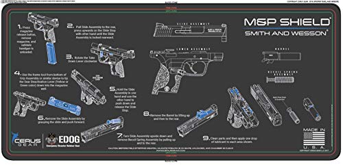 Smith & Wesson S&W M&P Shield Cerus Gear Instructional Step by Step Heavy Duty Cleaning 12x27 Padded Gun- Work Surface Protector Mat Solvent & Oil Resistant