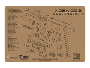 Springfield Armory XDs MOD 2 Tan Schematic (Exploded View) Heavy Duty Pistol Cleaning 12x17 Padded Gun-Work Surface Protector Mat Solvent & Oil Resistant