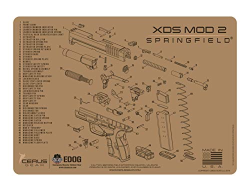 Springfield Armory XDs MOD 2 Tan Schematic (Exploded View) Heavy Duty Pistol Cleaning 12x17 Padded Gun-Work Surface Protector Mat Solvent & Oil Resistant