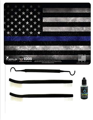 EDOG Police Thin Blue Line 5 PC Cerus Gear Heavy Duty Pistol Cleaning 12x17 Padded Gun-Work Surface Protector Mat Solvent & Oil Resistant & 3 PC Cleaning Essentials & Clenzoil, Made in The USA