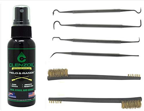 EDOG / Clenzoil 7 Pc CLP Gun Cleaning Essentials Pack | Clenzoil 2 Oz Pump Sprayer Bottle One Step Cleaner Lubricant & Protectant Lock Stock & Barrel 2 Brass Brushes & 4 Picks