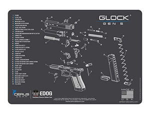 Cerus Gear Glock Gen 5 Schematic (Exploded View) Heavy Duty Pistol Cleaning 12x17 Padded Gun-Work Surface Protector Mats Solvent & Oil Resistant (12"X17", Glock GEN 5)