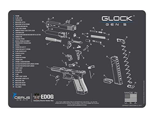 Cerus Gear Glock Gen 5 Schematic (Exploded View) Heavy Duty Pistol Cleaning 12x17 Padded Gun-Work Surface Protector Mats Solvent & Oil Resistant (12