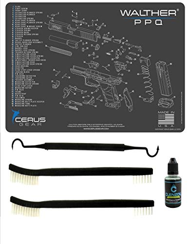 EDOG Walther PPQ 5 PC Cerus Gear Schematic (Exploded View) Heavy Duty Pistol Cleaning 12x17 Padded Gun-Work Surface Protector Mat Solvent & Oil Resistant & 3 PC Cleaning Essentials & Clenzoil