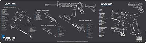AR-15 & Glock Gen 4 Gun Cleaning Mat (Exploded View)  XXL 14X48 Padded Gun-Work Surface Protection Mat Solvent & Oil Resistant