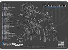 Load image into Gallery viewer, Sig P238 Gun Cleaning Mat - Schematic (Exploded View) Diagram Compatible with Sig Sauer P238 / 938 Pistol 3 mm Padded Pad Protect Your Firearm Magazines Bench Table Surfaces Oil Solvent Resistant
