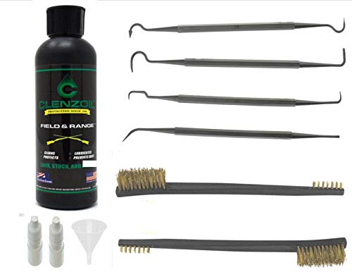 EDOG / Clenzoil 10 Pc CLP Gun Cleaning Essentials Pack | Clenzoil 8 Oz Bottle One Step Cleaner Lubricant & Protectant Lock Stock & Barrel 2 Brass Brushes & 4 Picks | 3 Pc Fill & Carry Kit