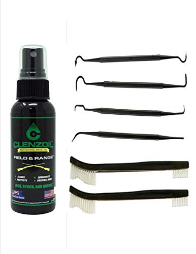 EDOG / Clenzoil 7 Pc CLP Gun Cleaning Essentials Pack | Clenzoil 2 Oz Pump Sprayer Bottle One Step Cleaner Lubricant & Protectant Lock Stock & Barrel 2 Nylon Brushes & 4 Picks