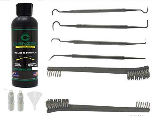 EDOG / Clenzoil 10 Pc CLP Gun Cleaning Essentials Pack | Clenzoil 8 Oz Bottle One Step Cleaner Lubricant & Protectant Lock Stock & Barrel 2 Steel Brushes & 4 Picks | 3 Pc Fill & Carry Kit