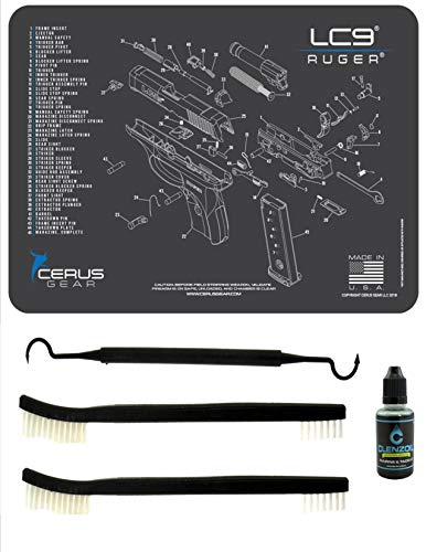 EDOG Ruger LCP II 5 PC Cerus Gear Schematic (Exploded View) Heavy Duty Pistol Cleaning 12x17 Padded Gun-Work Surface Protector Mat Solvent & Oil Resistant & 3 PC Cleaning Essentials & Clenzoil