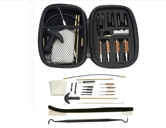 Range Warrior 18 PC Handgun Cleaning Kit For Calibers 22 357 38 9mm 40 & 45 Rods. Brushes, Jags, Scraper, Picks, Patches & Compact Zippered Case