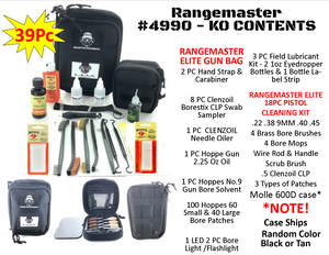 RangeMaster 39 PC Handgun Pistol Cleaning & Accessory Kit for Calibers 22 - 9mm 40 & 45 EDC Bag, Rods, Brushes, Jags, Gun Oil, Solvent. CLP & Patches