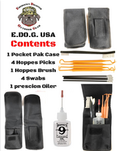 Load image into Gallery viewer, Pocket Pak 11Pc Gun Cleaning Tools Combo 4 Hoppes 7&quot; Double Ended Picks (Dental Style), 1 Nylon Brush, 4 Gun Oil Swabs, 1 No. 9 Precision Needle Oiler Add to your Handgun Rifle &amp; Shotgun Cleaning Kit