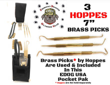 Load image into Gallery viewer, Pocket Pak 9 Pc Brass Pick, Brush &amp; Punch Set Hoppes Picks (Dental Style) Hook Slant &amp; Straight &amp; 7 In. Double End Brass Brushes Brass Pin Punch &amp; Nylon Brush Maintenance Tools For Gun Cleaning Kits
