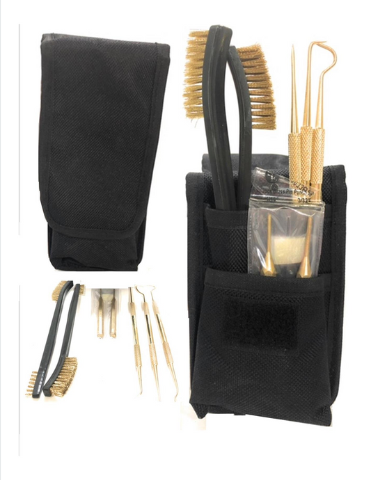 Pocket Pak 9 Pc Brass Pick, Brush & Punch Set Hoppes Picks (Dental Style) Hook Slant & Straight & 7 In. Double End Brass Brushes Brass Pin Punch & Nylon Brush Maintenance Tools For Gun Cleaning Kits