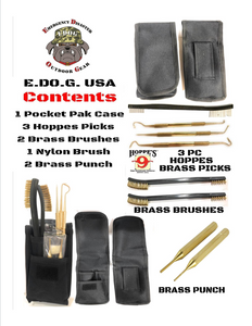 Pocket Pak 9 Pc Brass Pick, Brush & Punch Set Hoppes Picks (Dental Style) Hook Slant & Straight & 7 In. Double End Brass Brushes Brass Pin Punch & Nylon Brush Maintenance Tools For Gun Cleaning Kits