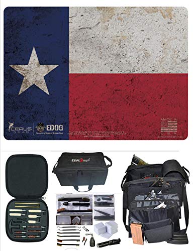 EDOG Texas State Flag Cerus Honor & Pride Gun Cleaning Mat & R5 Handgun Pistol Range & Duty Bag & 28 Pc Handgun Cleaning Kit w Clenzoil CLP