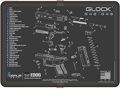 Glock 42/43 Cerus Gear Schematic (Exploded View) Heavy Duty Pistol Cleaning 12x17 Padded Gun-Work Surface Protector Mat Solvent & Oil Resistant