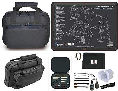 EDOG S&W M&P Shield Promat & 11.5″ Double Gun Range Bag, Soft Padded & Compact & 28 PC Cleaning Essentials & Pro Mat Kit