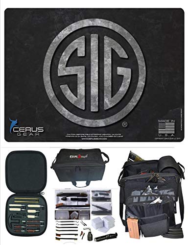 EDOG Cerus SIG Logo Honor & Pride Gun Cleaning Mat & R5 Handgun Pistol Range & Duty Bag & 28 Pc Handgun Cleaning Kit w Clenzoil CLP