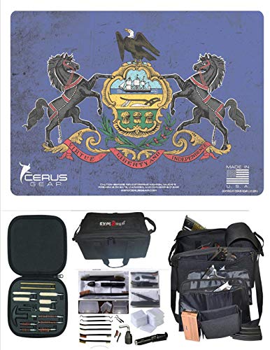 EDOG Pennsylvania State Flag Cerus Honor & Pride Gun Cleaning Mat & R5 Handgun Pistol Range & Duty Bag & 28 Pc Handgun Cleaning Kit w Clenzoil CLP