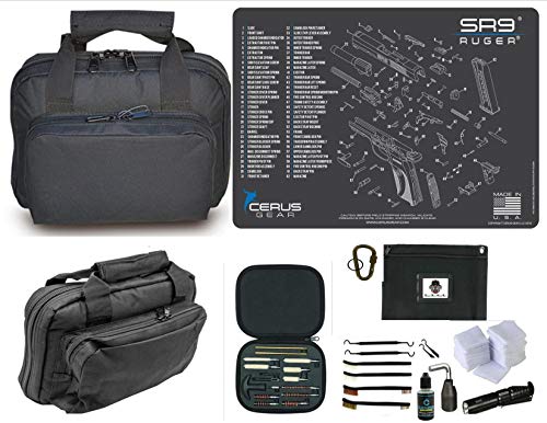 EDOG Ruger SR9 Promat & 11.5″ Double Gun Range Bag, Soft Padded & Compact & 28 PC Cleaning Essentials & Pro Mat Kit