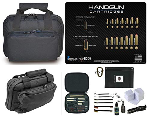 EDOG Top Handgun Cartridges Educational Promat & 11.5″ Double Gun Range Bag, Soft Padded & Compact & 28 PC Cleaning Essentials & Pro Mat Kit