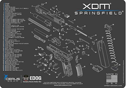 Springfield Armory XDm Cerus Gear Schematic (Exploded View) Heavy Duty Pistol Cleaning 12x17 Padded Gun-Work Surface Protector Mat Solvent & Oil Resistant