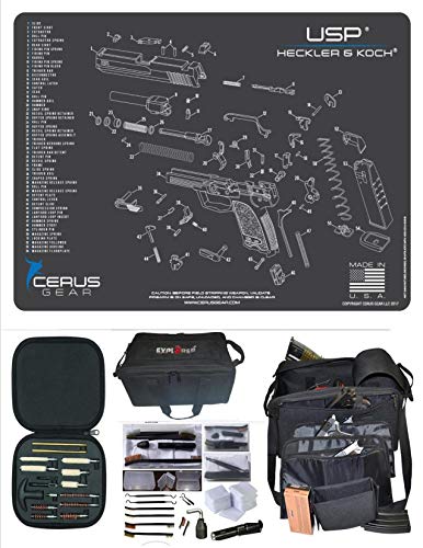 EDOG H&K USP Cerus Exploded View Schematic Gun Cleaning Mat & R5 Handgun Pistol Range & Duty Bag & 28 Pc Handgun Cleaning Kit w Clenzoil CLP