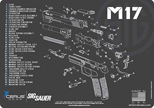 SIG M17 Schematic (Exploded View) Heavy Duty Pistol Cleaning 12x17 Padded Gun-Work Surface Protector Mat Solvent & Oil Resistant