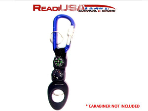 1 Carabiner Water Bottle Strap - with Compass & Thermometer Accessory EDC Keychain Straps Add to Your Emergency Survival Hiking Camping Gear Clip to Your Backpack or Belt Loop