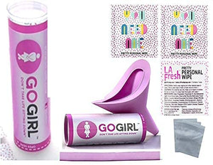 GoGirl Female Urination Device, Lavender & Go Girl 12" Extension Tube Plus6 Pc Feminine Personal Care Essentials Pack 3 LA Fresh Feminine Natural Wipes & 3 Extra Zip Baggies