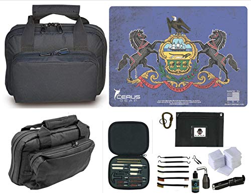 EDOG Pennsylvania State Flag Honor & Pride Promat & 11.5″ Double Gun Range Bag, Soft Padded & Compact & 28 PC Cleaning Essentials & Pro Mat Kit