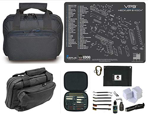 EDOG H&K VP9 Promat & 11.5″ Double Gun Range Bag, Soft Padded & Compact & 28 PC Cleaning Essentials & Pro Mat Kit