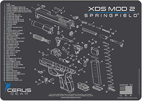 Springfield Armory XDsMOD 2 Cerus Gear Schematic (Exploded View) Heavy Duty Pistol Cleaning 12x17 Padded Gun-Work Surface Protector Mat Solvent & Oil Resistant