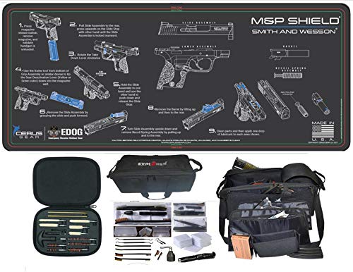 EDOG Cerus S&W M&P Shield Instuctional Step by Step Gun Cleaning Mat & R5 Handgun Pistol Range & Duty Bag & 28 Pc Handgun Range/Field Cleaning Kit
